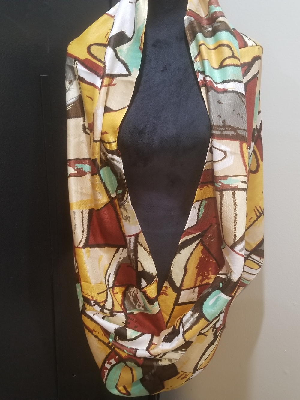 Abstract Print Infinity Scarf in Mustard, Teal & Rust